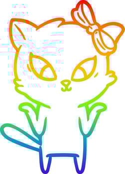 rainbow gradient line drawing cartoon cat vector