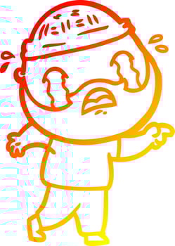 warm gradient line drawing cartoon bearded man crying vector
