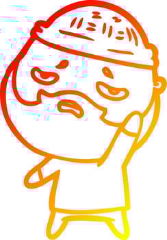 warm gradient line drawing cartoon worried man with beard vector
