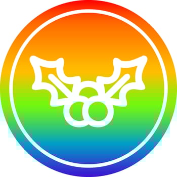 christmas holly circular in rainbow spectrum vector