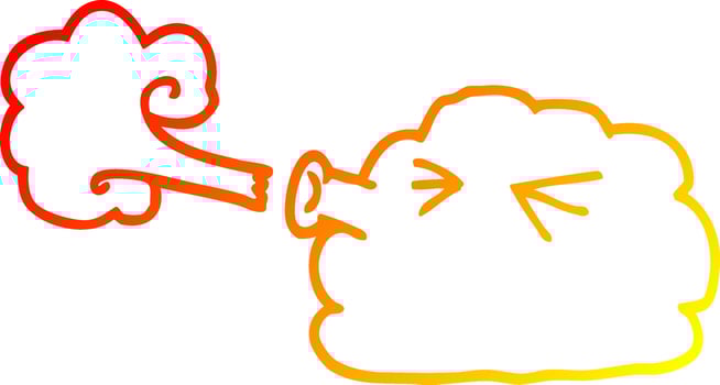 warm gradient line drawing cartoon cloud blowing a gale vector