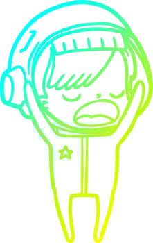 cold gradient line drawing cartoon astronaut woman explaining vector