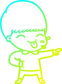 cold gradient line drawing cartoon boy sticking out tongue vector