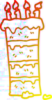 warm gradient line drawing huge cartoon birthday cake vector