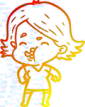 warm gradient line drawing cartoon girl pulling face vector
