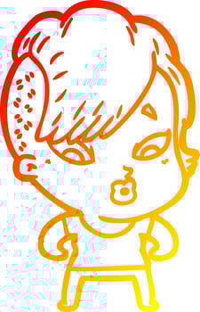 warm gradient line drawing cartoon surprised girl vector