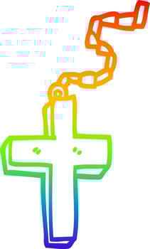 rainbow gradient line drawing cartoon gold crucifix vector