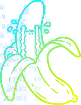 cold gradient line drawing cartoon crying banana vector