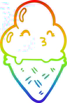 rainbow gradient line drawing cartoon ice cream vector