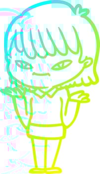 cold gradient line drawing cartoon woman vector