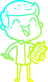 cold gradient line drawing cartoon happy man vector
