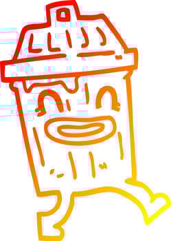 warm gradient line drawing cartoon waste bin vector