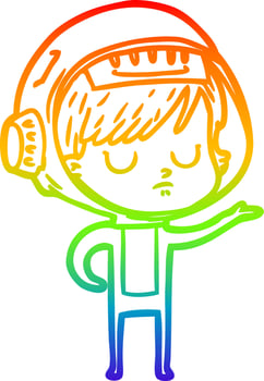 rainbow gradient line drawing cartoon astronaut woman vector