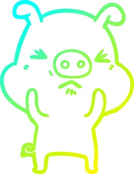 cold gradient line drawing cartoon angry pig vector