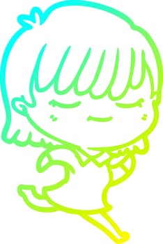 cold gradient line drawing cartoon woman vector
