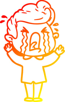 warm gradient line drawing cartoon crying man vector