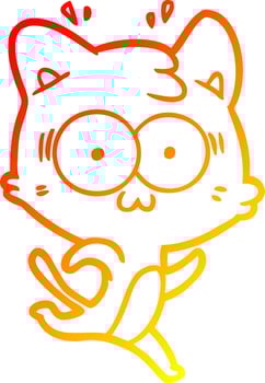 warm gradient line drawing cartoon surprised cat running vector