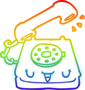 rainbow gradient line drawing cute cartoon telephone vector