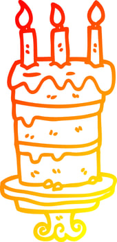 warm gradient line drawing cartoon birthday cake vector