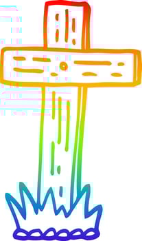 rainbow gradient line drawing cartoon wooden cross vector