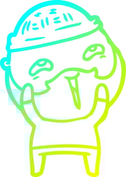 cold gradient line drawing cartoon happy bearded man vector