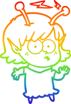 rainbow gradient line drawing cartoon alien girl vector
