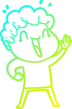 cold gradient line drawing cartoon happy man vector