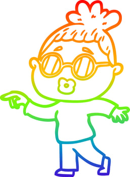 rainbow gradient line drawing cartoon woman wearing spectacles vector