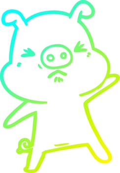 cold gradient line drawing cartoon angry pig vector