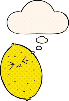 cartoon bitter lemon and thought bubble in comic book style vector