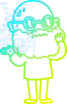 cold gradient line drawing cartoon worried man with beard and sunglasses vector