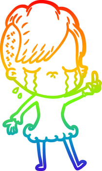 rainbow gradient line drawing cartoon crying girl vector
