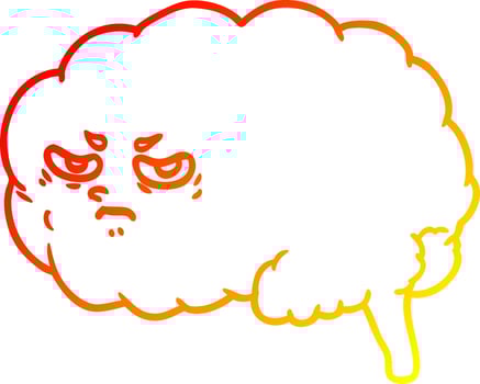 warm gradient line drawing cartoon angry brain vector