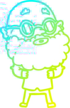 cold gradient line drawing cartoon curious man with beard and glasses vector