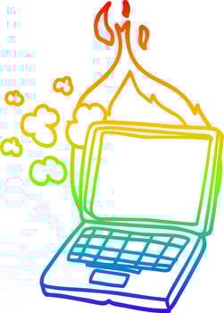 rainbow gradient line drawing cartoon broken laptop computer vector
