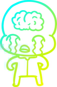 cold gradient line drawing cartoon big brain alien crying vector