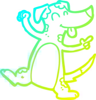 cold gradient line drawing cartoon dancing dog vector