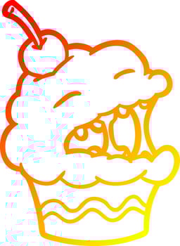 warm gradient line drawing funny cupcake vector