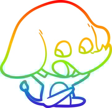 rainbow gradient line drawing cute cartoon elephant vector