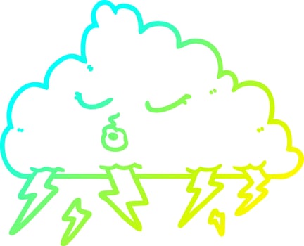 cold gradient line drawing cartoon thundercloud vector