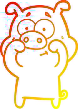 warm gradient line drawing happy cartoon pig vector