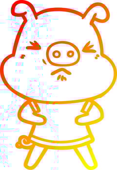 warm gradient line drawing cartoon angry pig wearing tee shirt vector