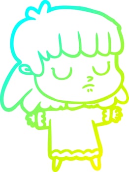 cold gradient line drawing cartoon indifferent woman vector