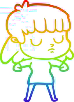 rainbow gradient line drawing cartoon indifferent woman vector