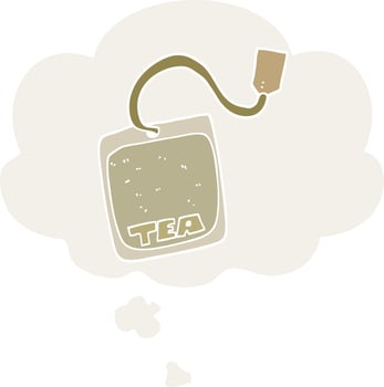 cartoon tea bag and thought bubble in retro style vector