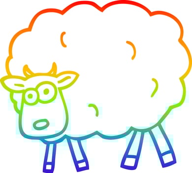 rainbow gradient line drawing cartoon sheep vector