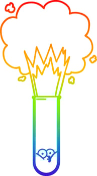 rainbow gradient line drawing cartoon exploding chemicals in test tube vector