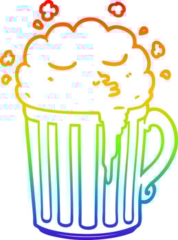 rainbow gradient line drawing cartoon mug of beer vector