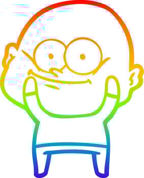 rainbow gradient line drawing cartoon bald man staring vector