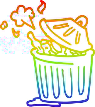 rainbow gradient line drawing cartoon waste bin vector